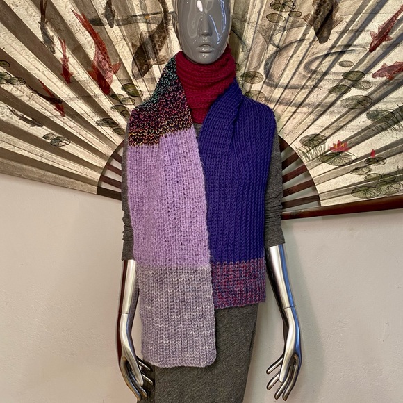 Hand Knit Chunky Scarf, Purple Tones - Picture 2 of 6